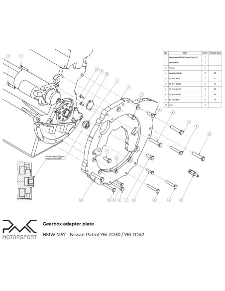 Adapter skrzyni biegów BMW M57 3.0D - Nissan Patrol Y61 ZD30 / Y61 TD42